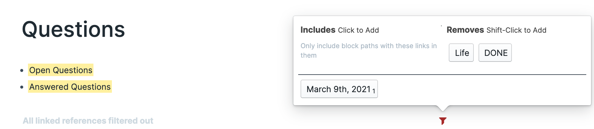Filtering DONE From the Questions Page