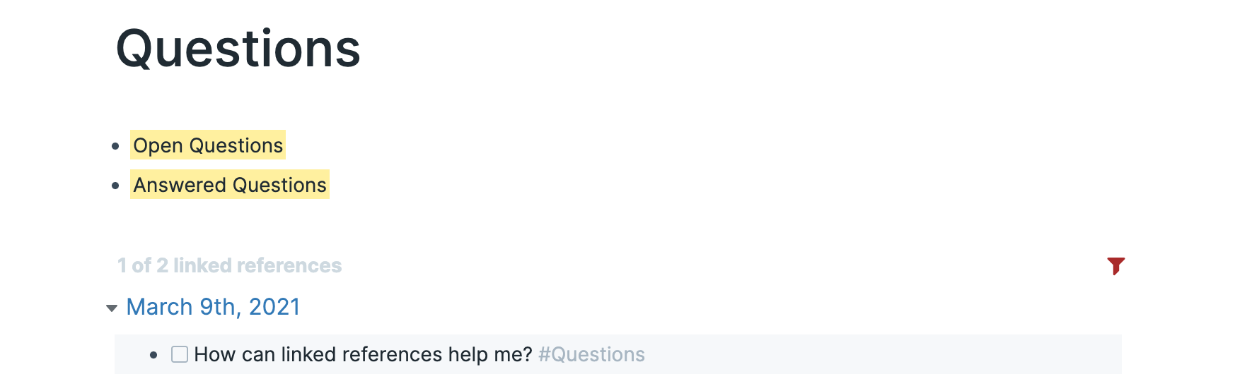 Questions Page After Filtering
