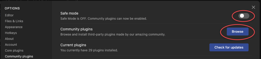 Obsidian Community Plugins Settings